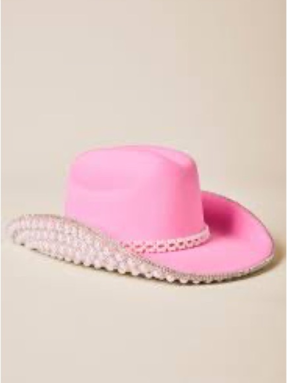Francesca's Collections Pink Pearl-Trim Cowboy Hat